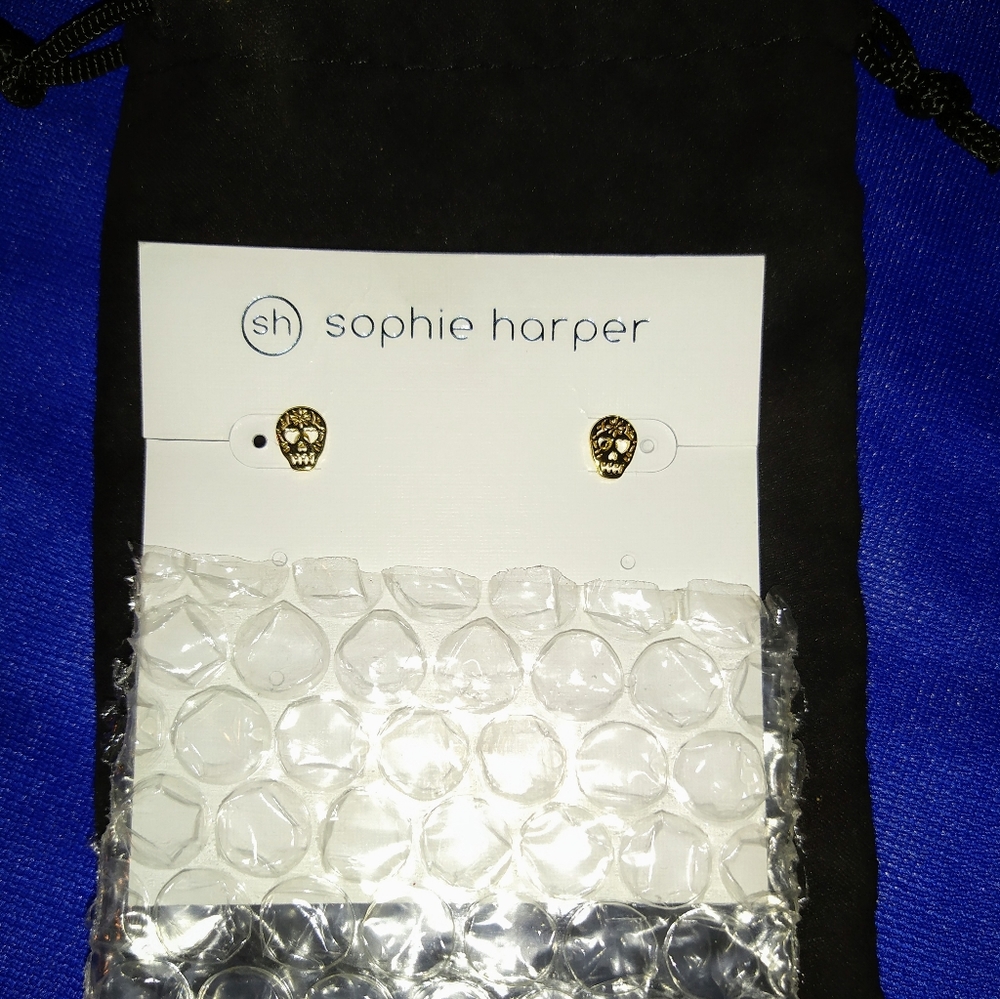 Gold Skull Stud Earrings by Sophie Harper